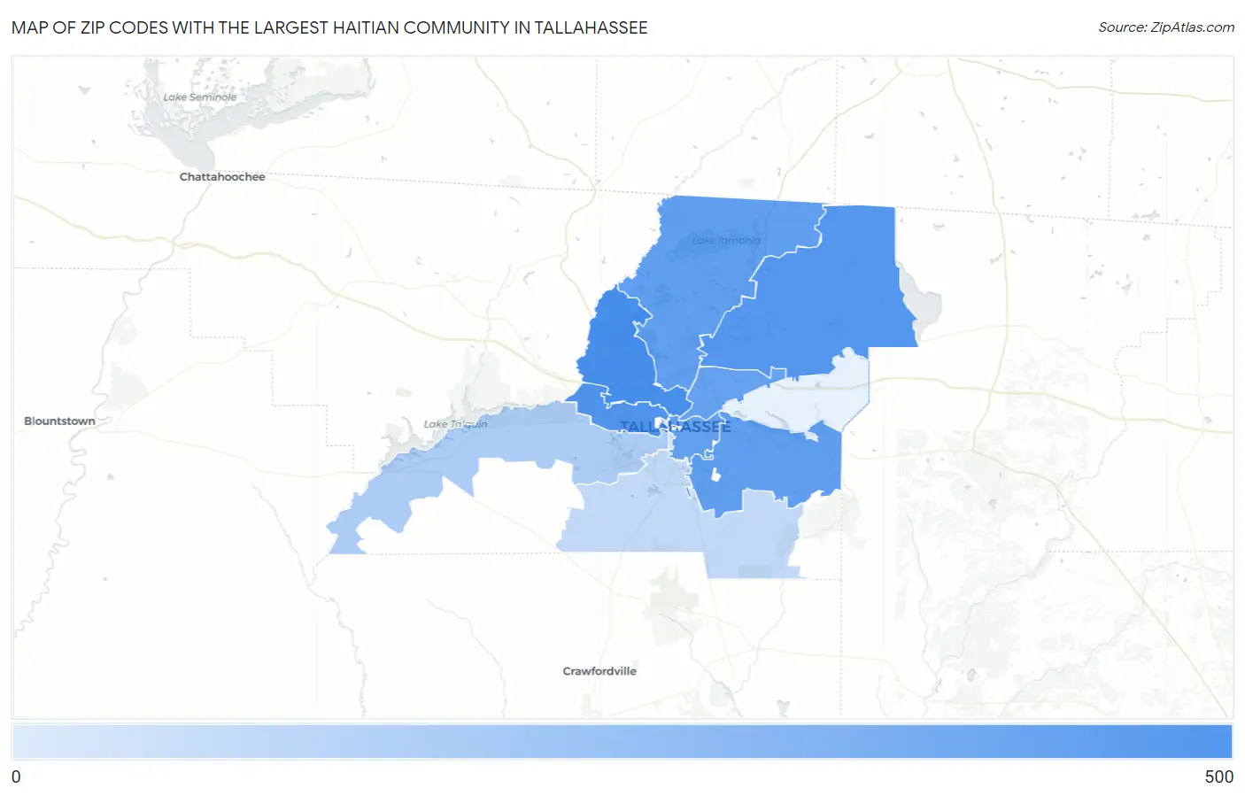 Zip Codes with the Largest Haitian Community in Tallahassee Map