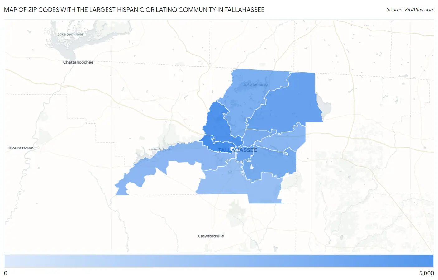 Zip Codes with the Largest Hispanic or Latino Community in Tallahassee Map