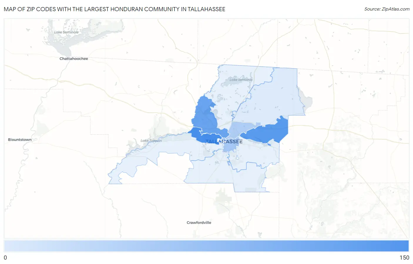Zip Codes with the Largest Honduran Community in Tallahassee Map