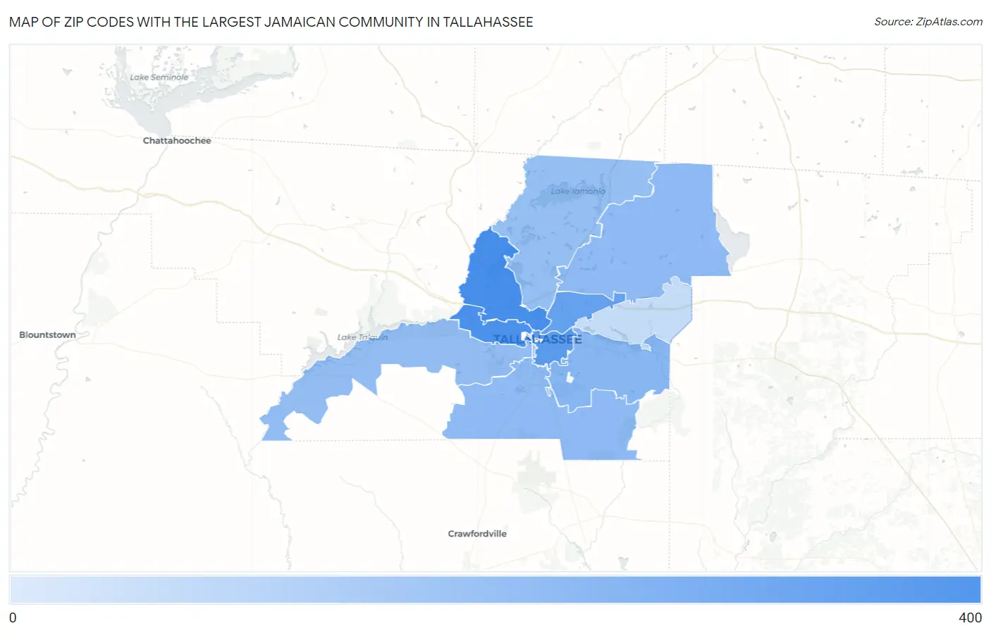 Zip Codes with the Largest Jamaican Community in Tallahassee Map