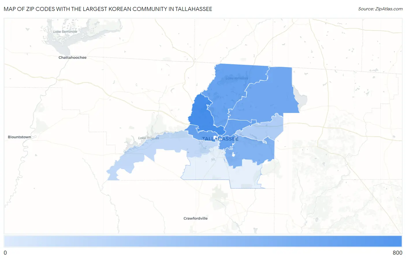 Zip Codes with the Largest Korean Community in Tallahassee Map