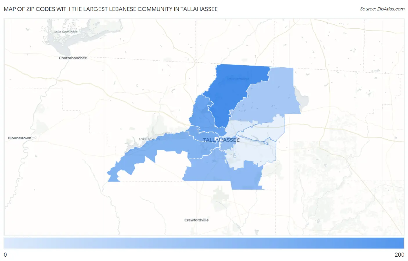 Zip Codes with the Largest Lebanese Community in Tallahassee Map