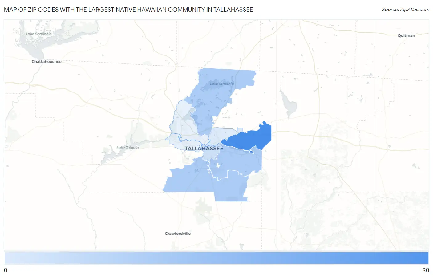 Zip Codes with the Largest Native Hawaiian Community in Tallahassee Map
