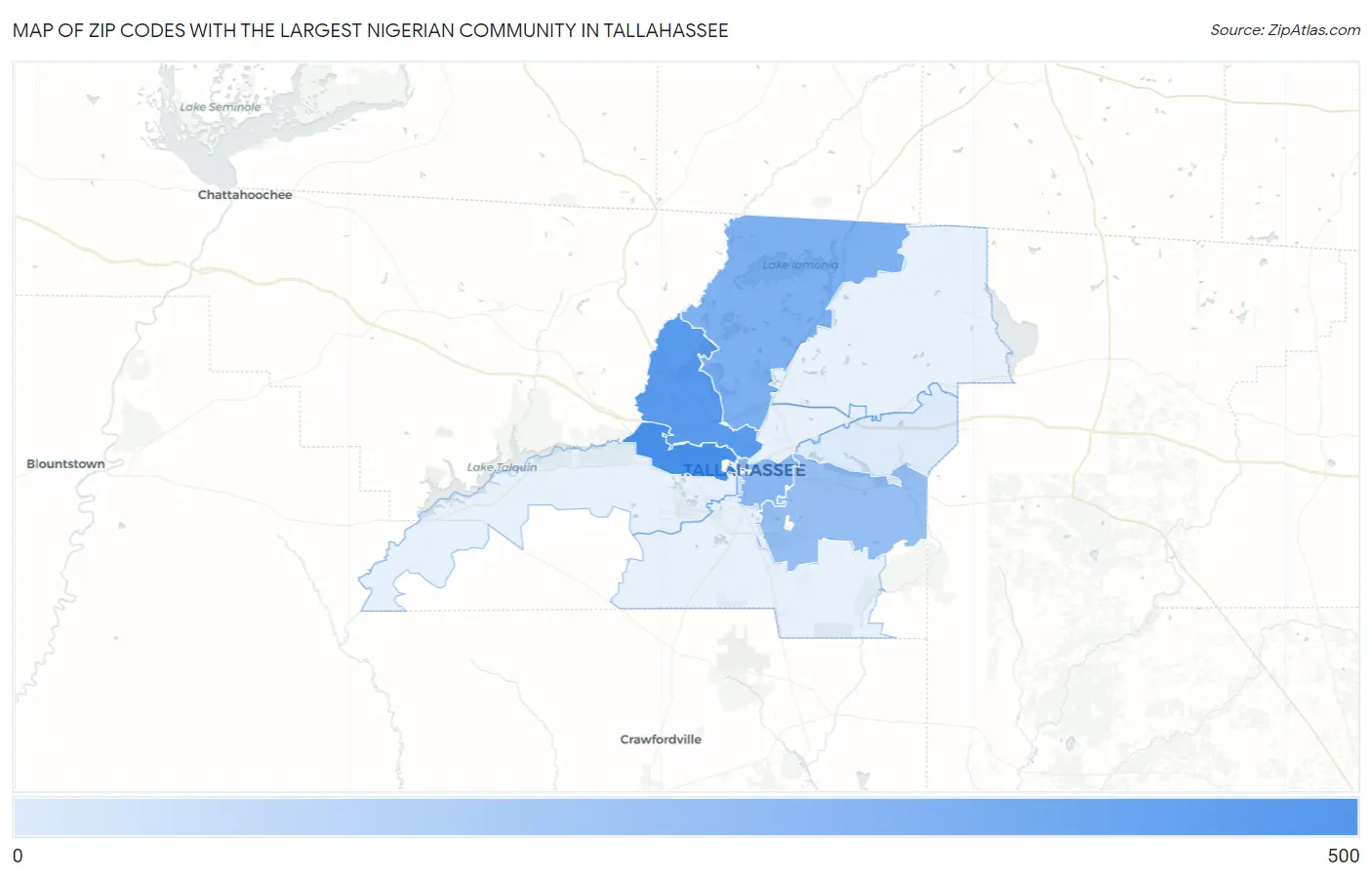 Zip Codes with the Largest Nigerian Community in Tallahassee Map