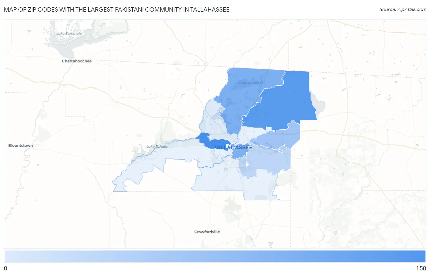 Zip Codes with the Largest Pakistani Community in Tallahassee Map