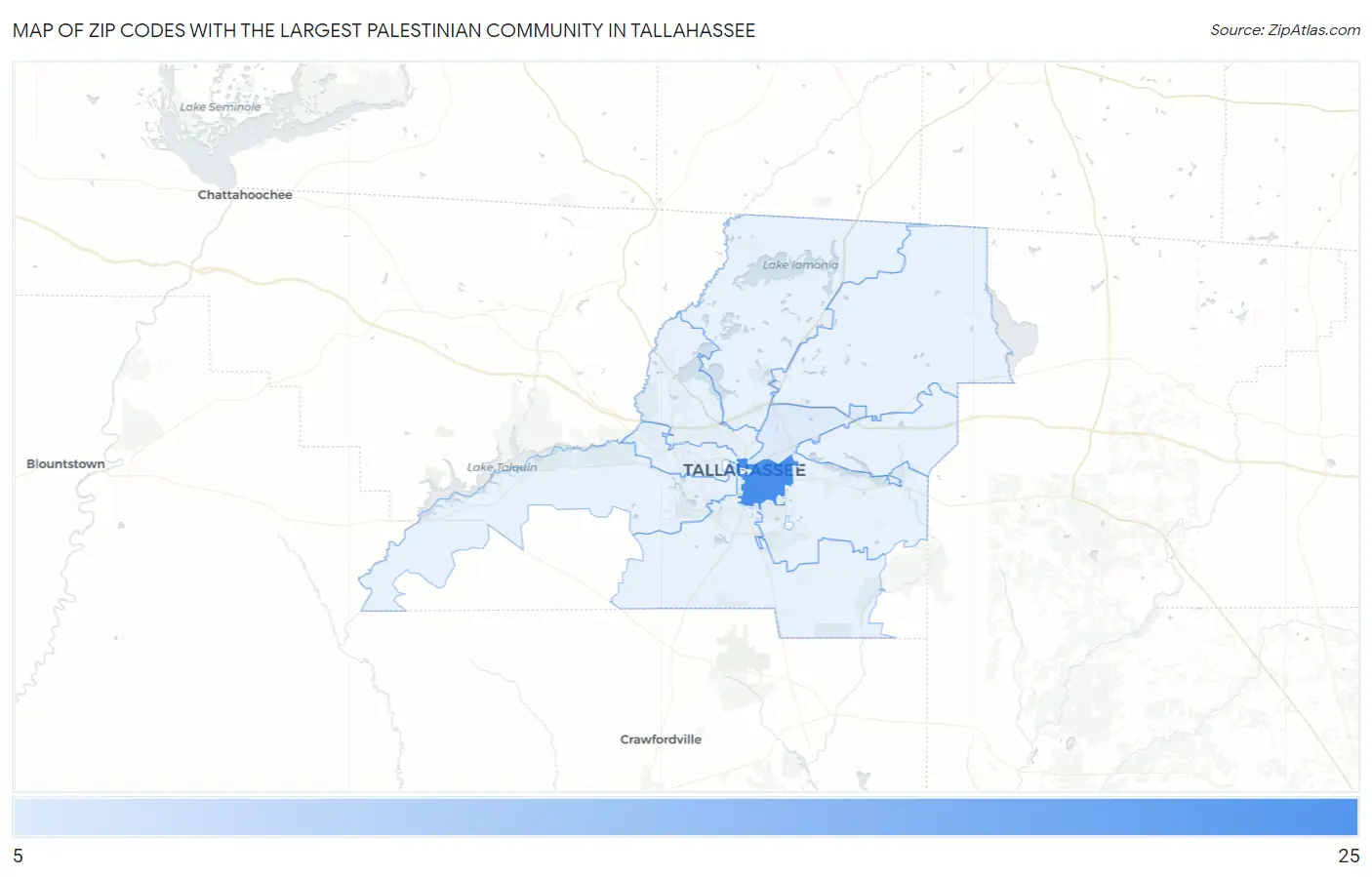 Zip Codes with the Largest Palestinian Community in Tallahassee Map