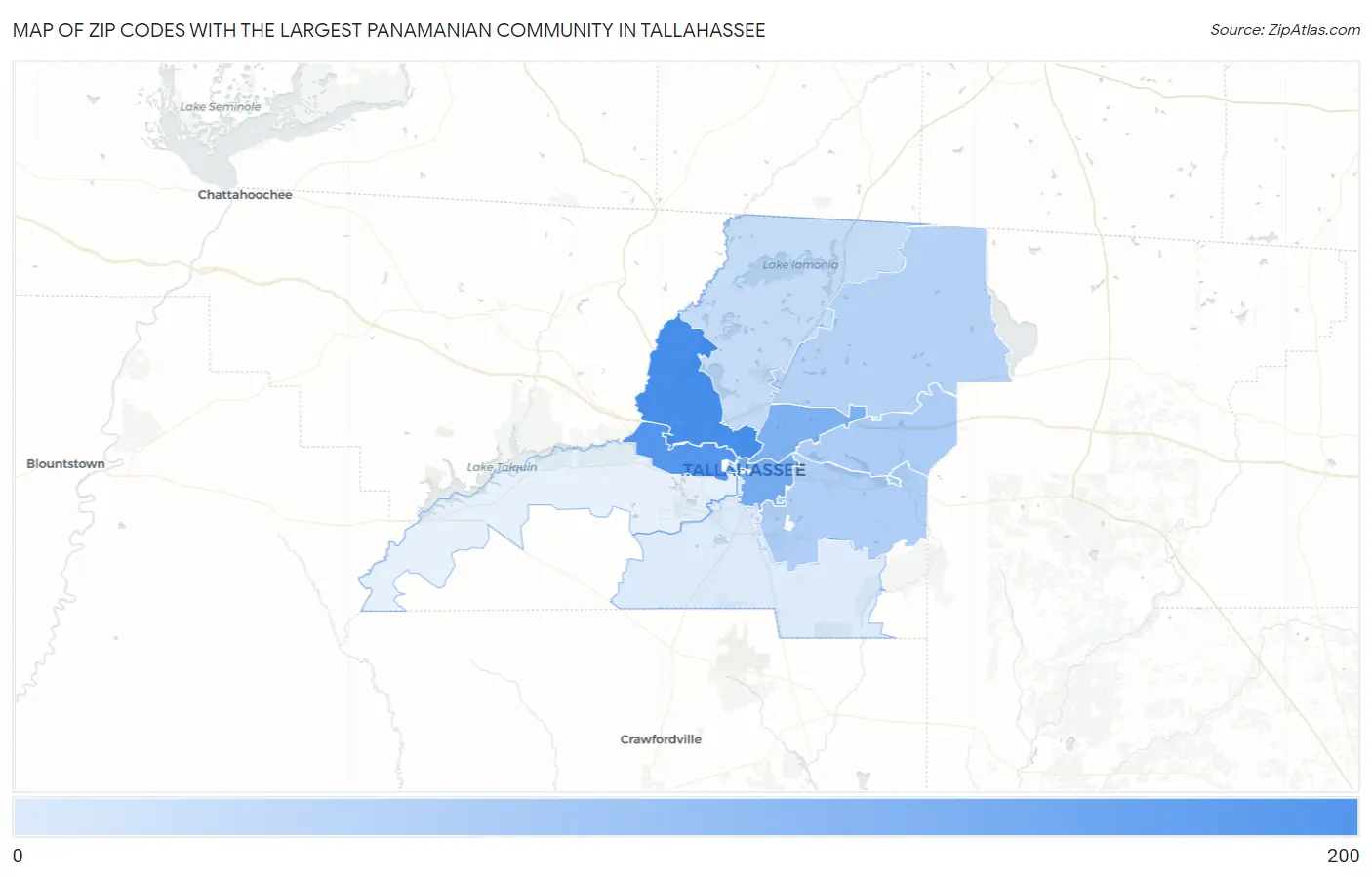 Zip Codes with the Largest Panamanian Community in Tallahassee Map