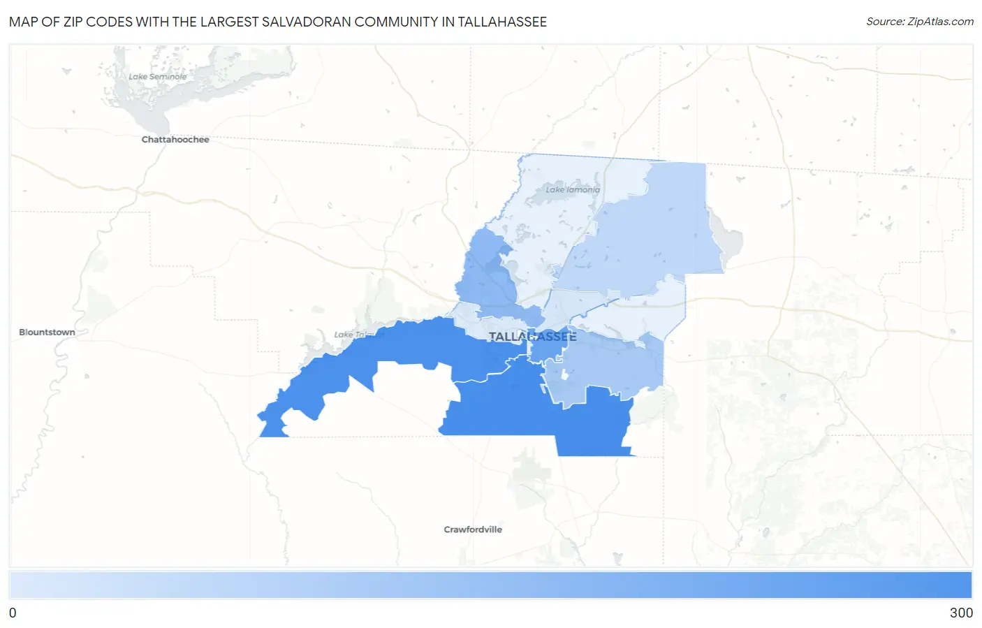 Zip Codes with the Largest Salvadoran Community in Tallahassee Map