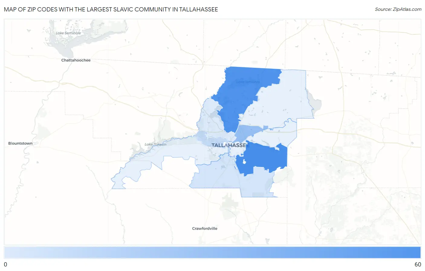 Zip Codes with the Largest Slavic Community in Tallahassee Map