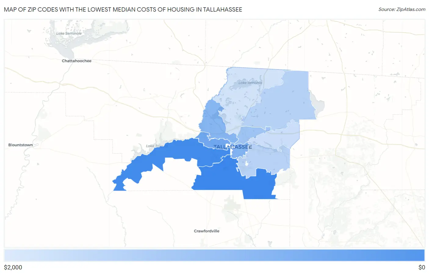 Zip Codes with the Lowest Median Costs of Housing in Tallahassee Map