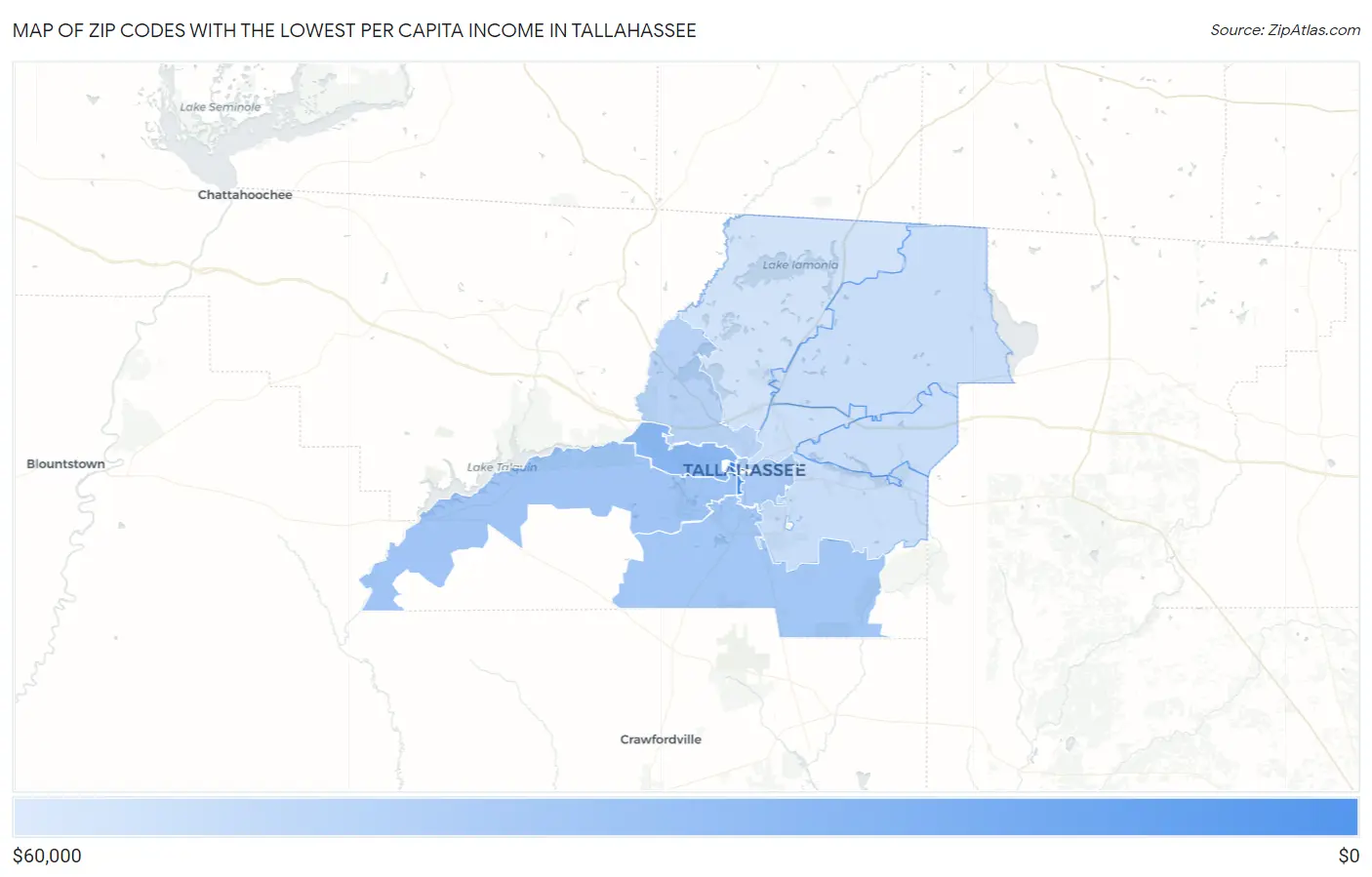 Zip Codes with the Lowest Per Capita Income in Tallahassee Map