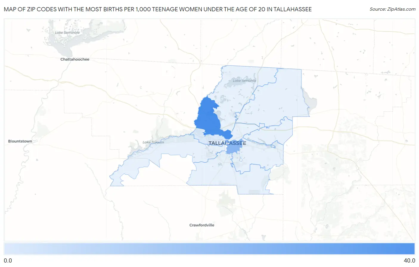 Zip Codes with the Most Births per 1,000 Teenage Women Under the Age of 20 in Tallahassee Map