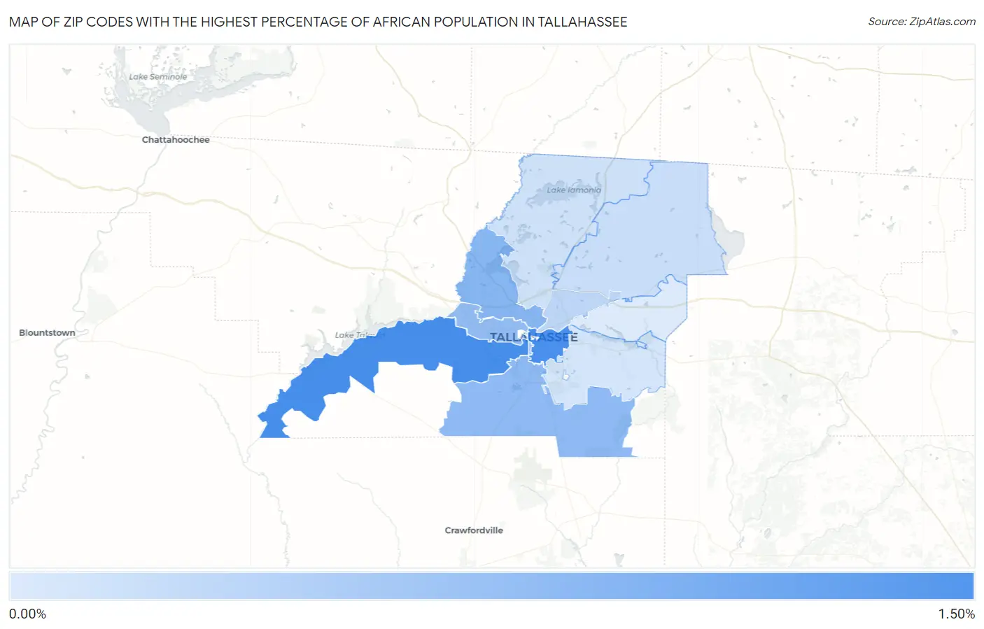 Zip Codes with the Highest Percentage of African Population in Tallahassee Map