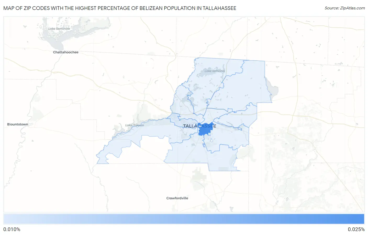 Zip Codes with the Highest Percentage of Belizean Population in Tallahassee Map