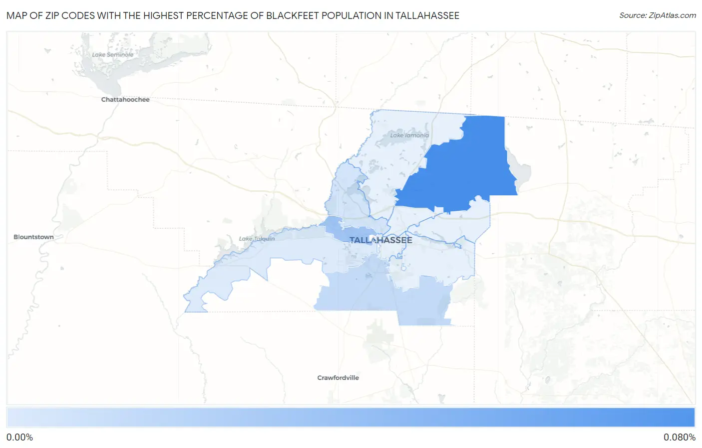 Zip Codes with the Highest Percentage of Blackfeet Population in Tallahassee Map