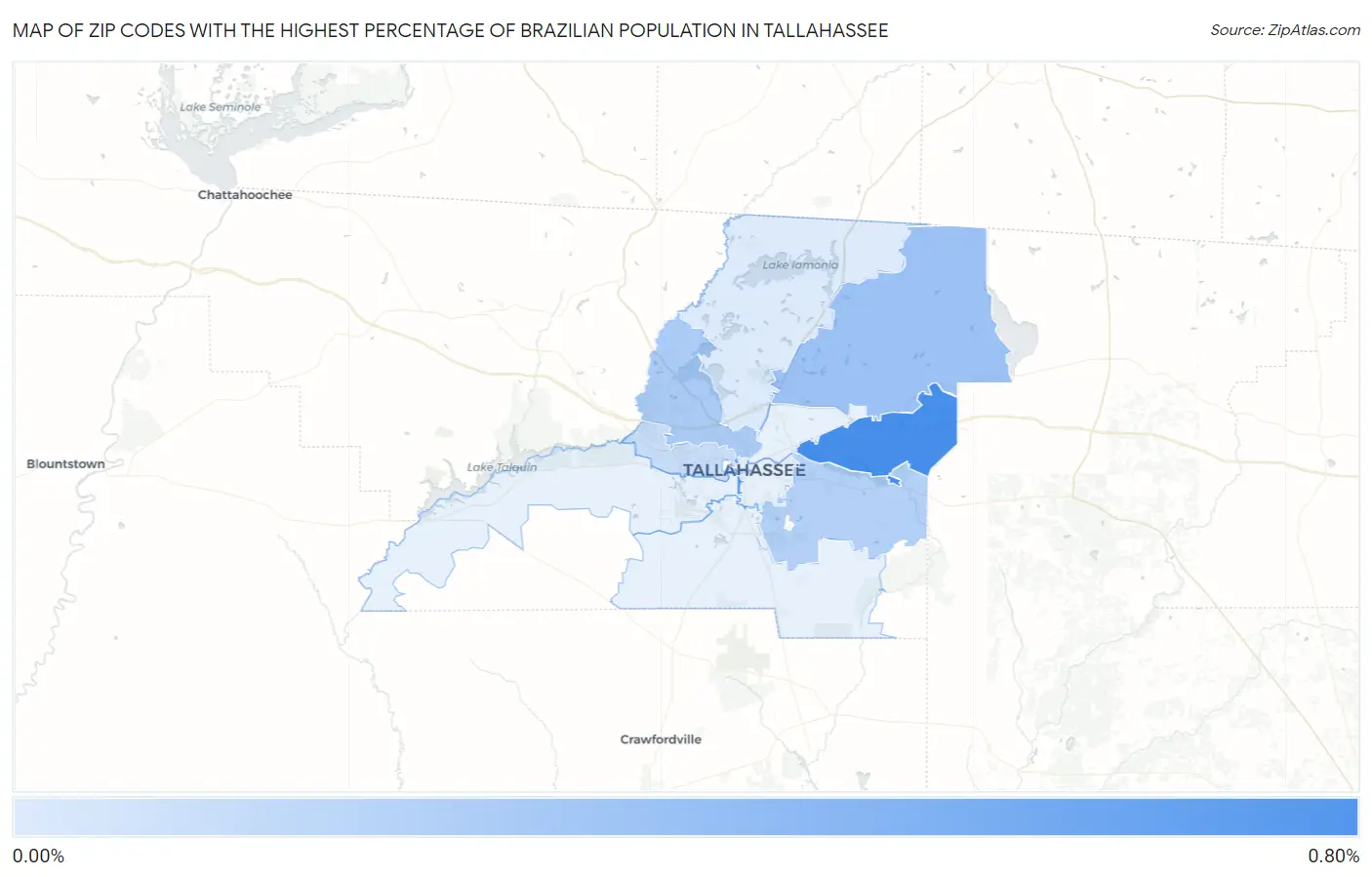 Zip Codes with the Highest Percentage of Brazilian Population in Tallahassee Map