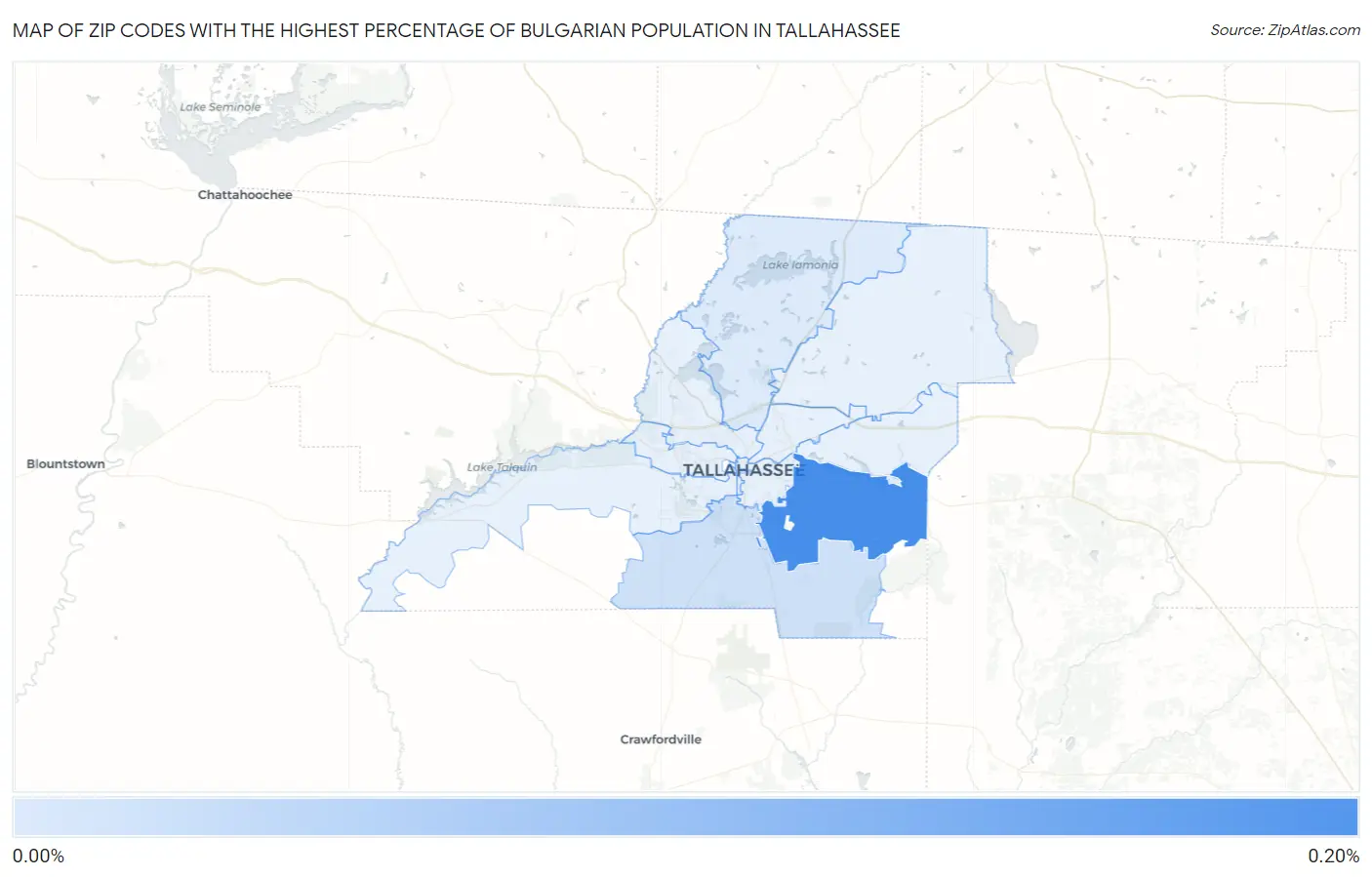 Zip Codes with the Highest Percentage of Bulgarian Population in Tallahassee Map
