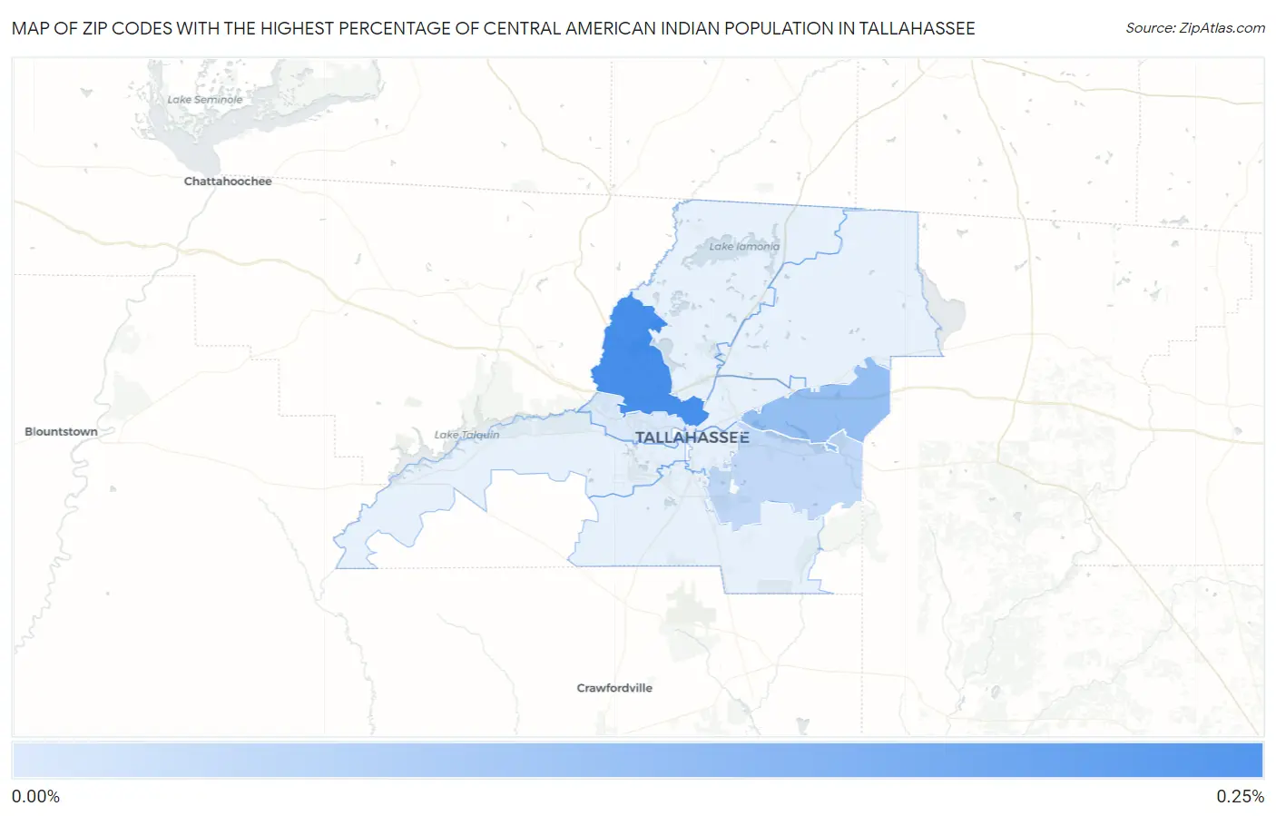 Zip Codes with the Highest Percentage of Central American Indian Population in Tallahassee Map