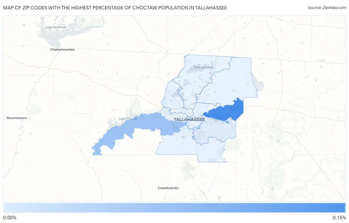 Zip Codes with the Highest Percentage of Choctaw Population in Tallahassee Map