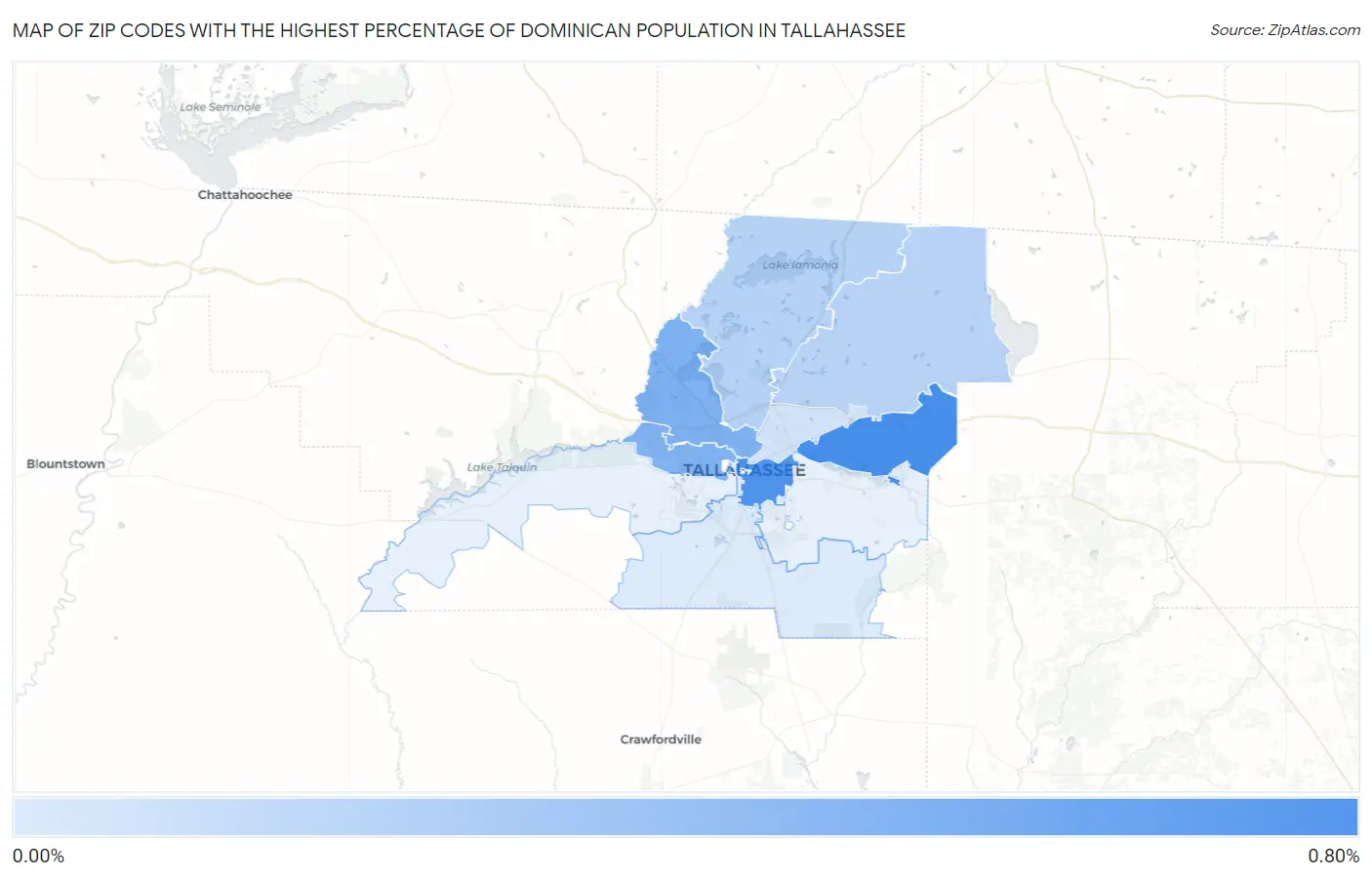 Zip Codes with the Highest Percentage of Dominican Population in Tallahassee Map