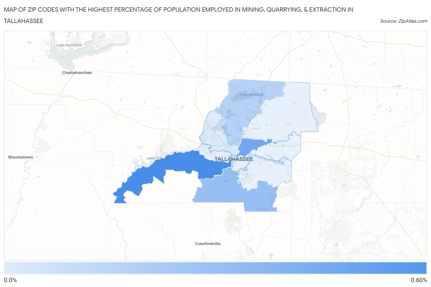 Zip Codes with the Highest Percentage of Population Employed in Mining, Quarrying, & Extraction in Tallahassee Map