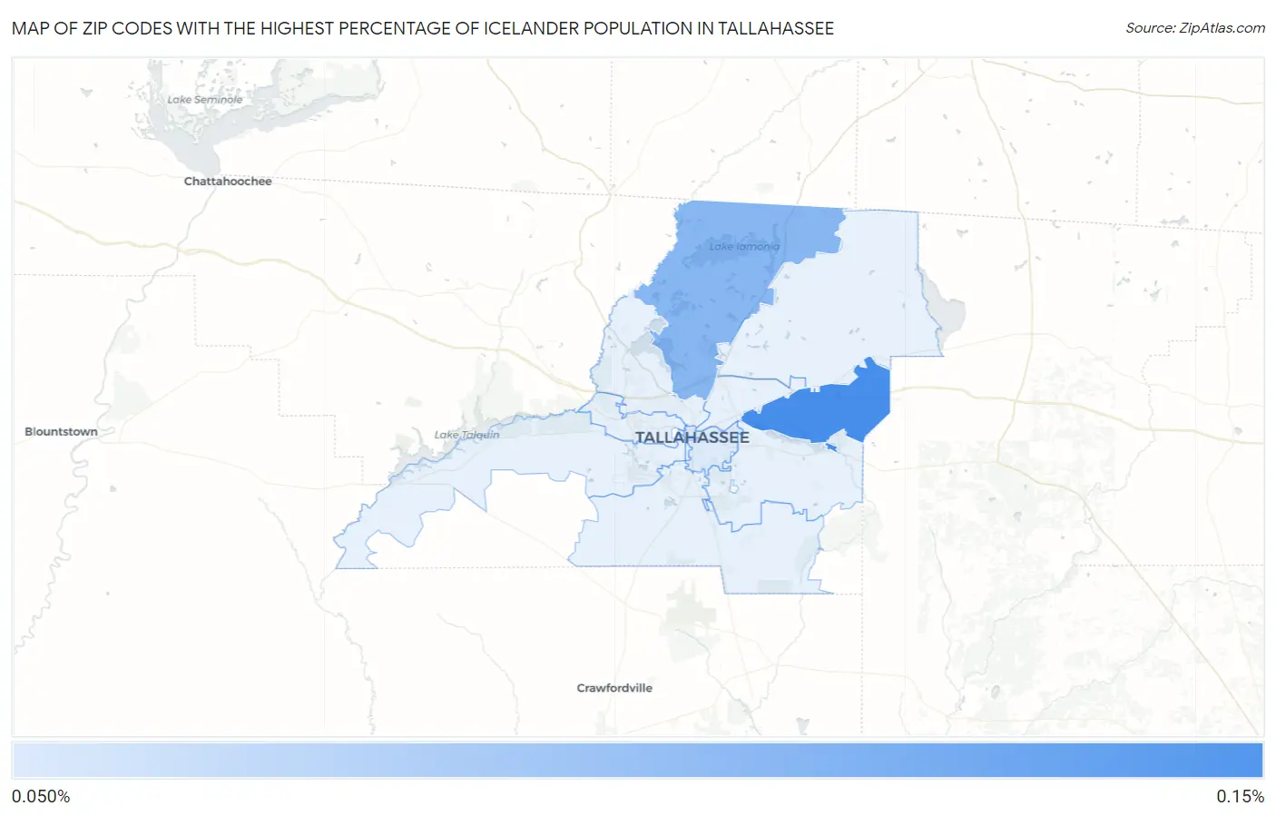Zip Codes with the Highest Percentage of Icelander Population in Tallahassee Map