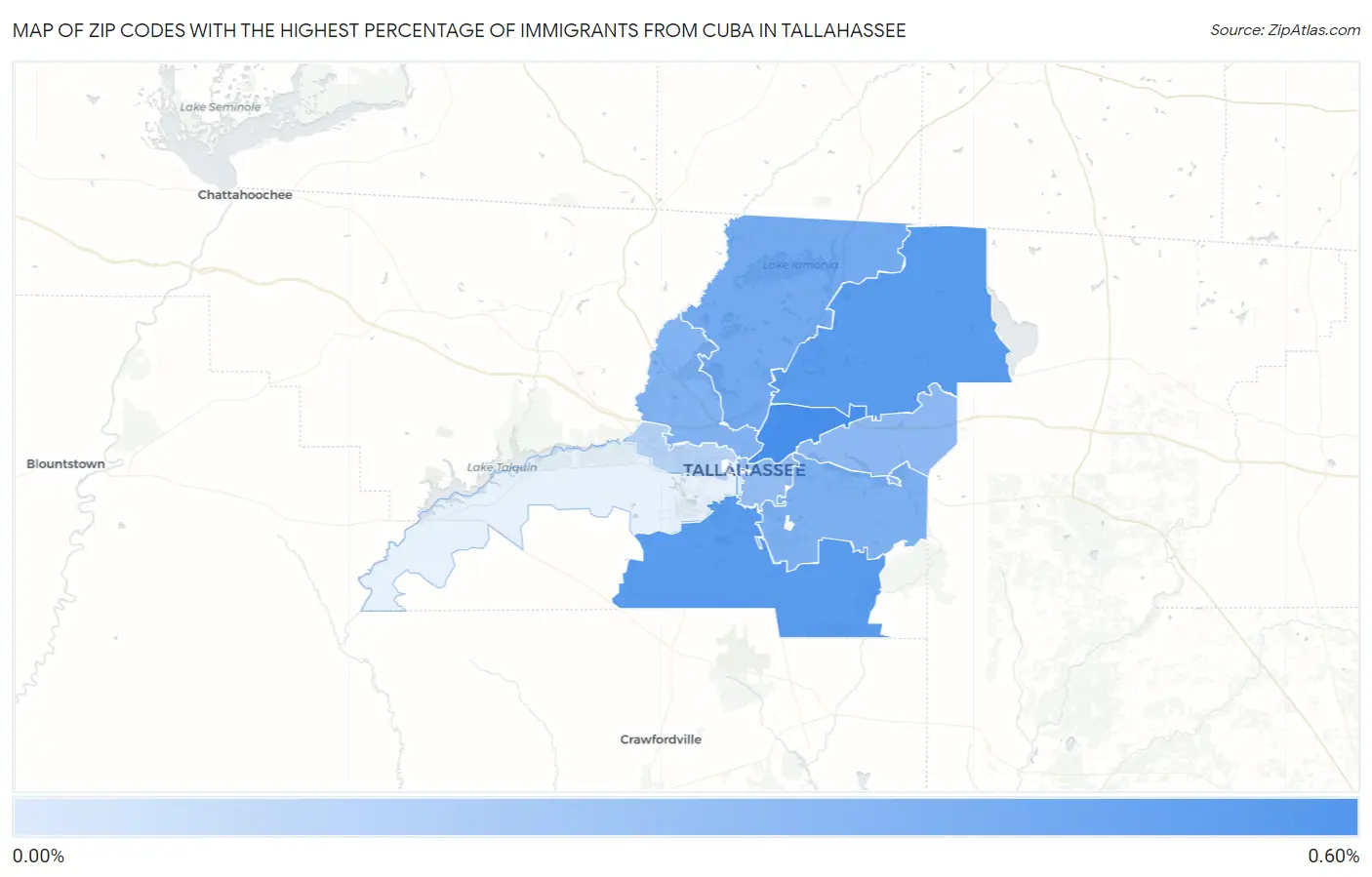 Zip Codes with the Highest Percentage of Immigrants from Cuba in Tallahassee Map