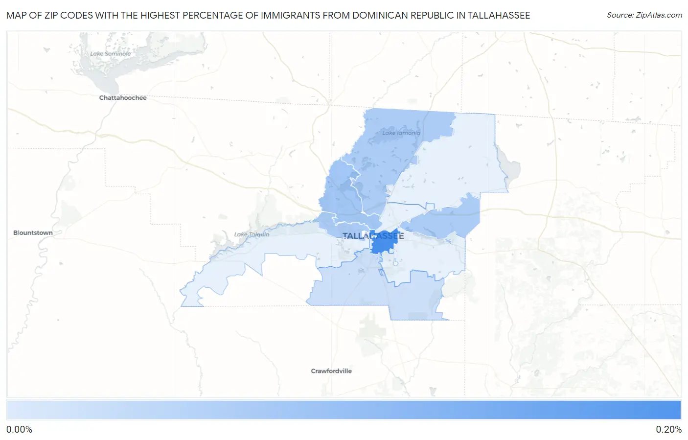 Zip Codes with the Highest Percentage of Immigrants from Dominican Republic in Tallahassee Map