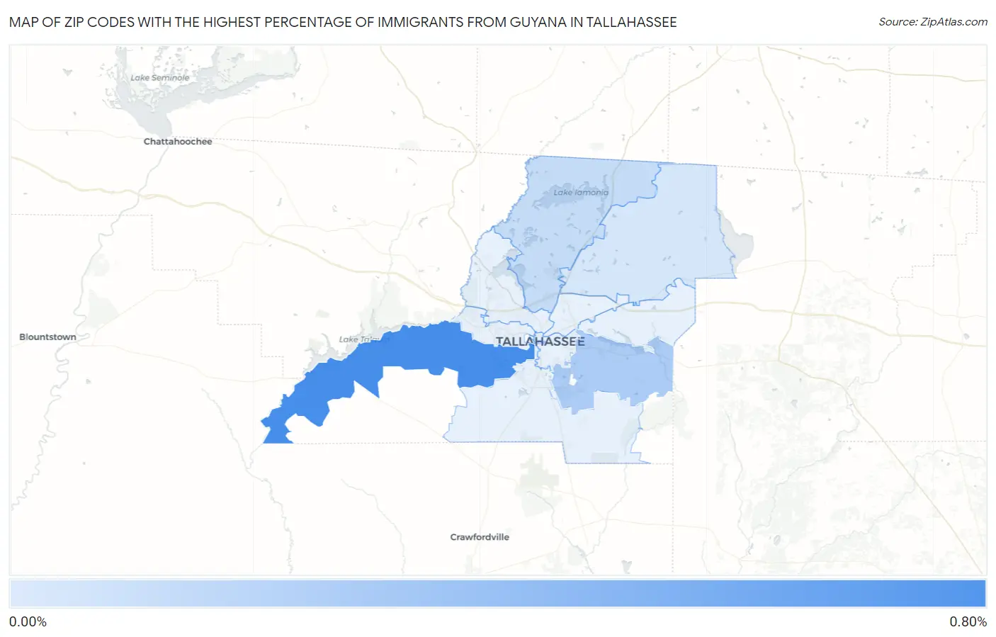 Zip Codes with the Highest Percentage of Immigrants from Guyana in Tallahassee Map