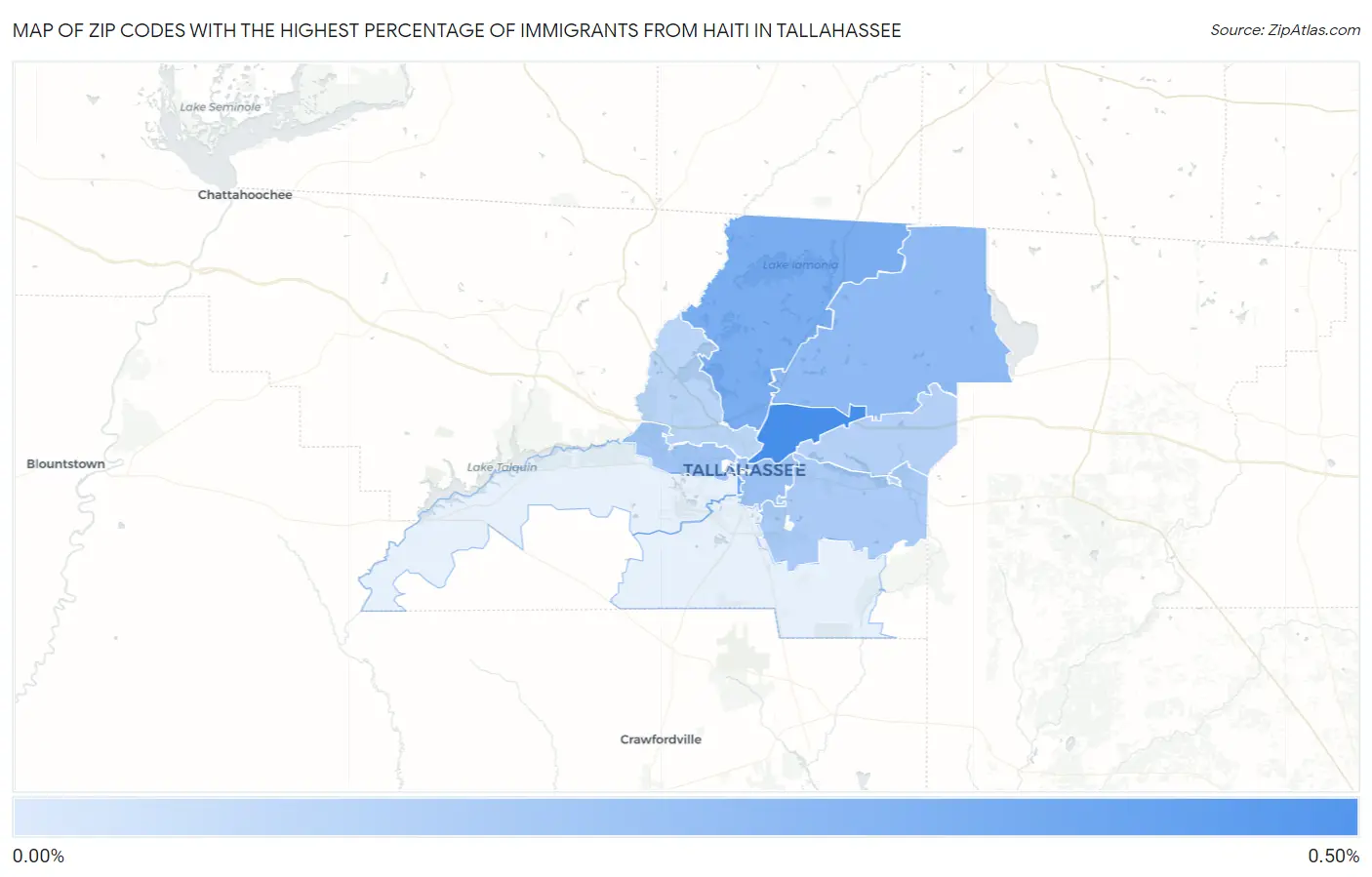Zip Codes with the Highest Percentage of Immigrants from Haiti in Tallahassee Map