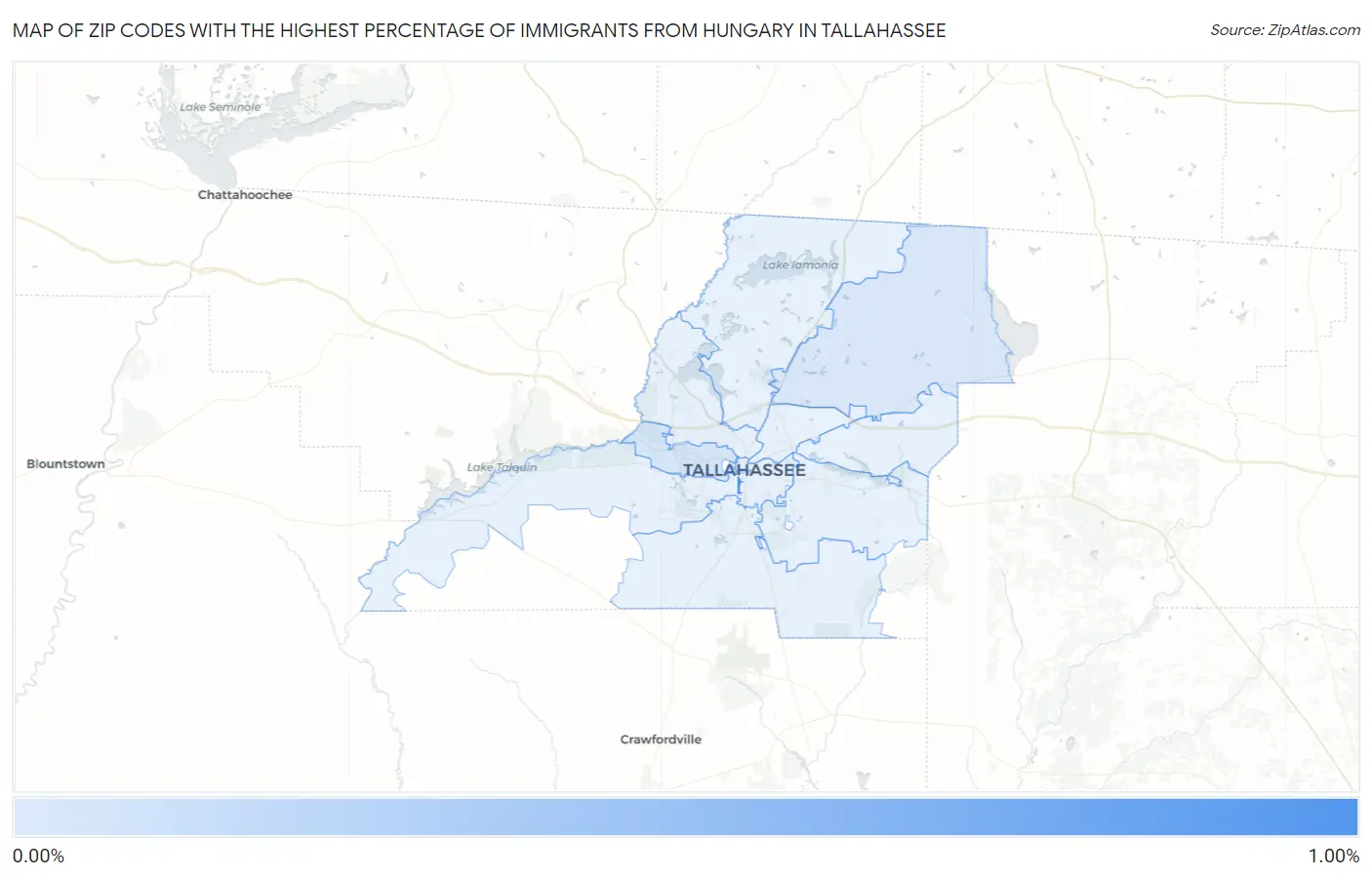 Zip Codes with the Highest Percentage of Immigrants from Hungary in Tallahassee Map