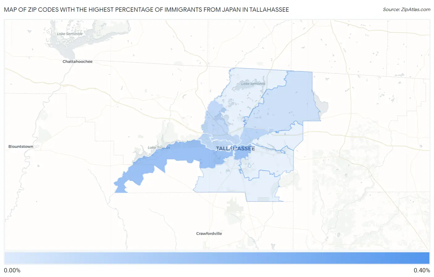 Zip Codes with the Highest Percentage of Immigrants from Japan in Tallahassee Map