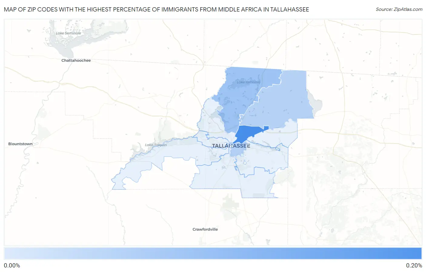 Zip Codes with the Highest Percentage of Immigrants from Middle Africa in Tallahassee Map