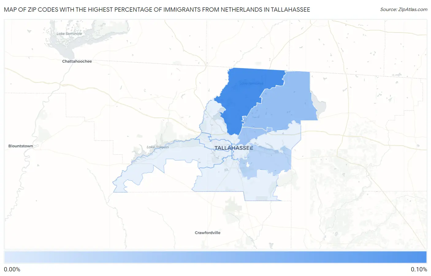 Zip Codes with the Highest Percentage of Immigrants from Netherlands in Tallahassee Map