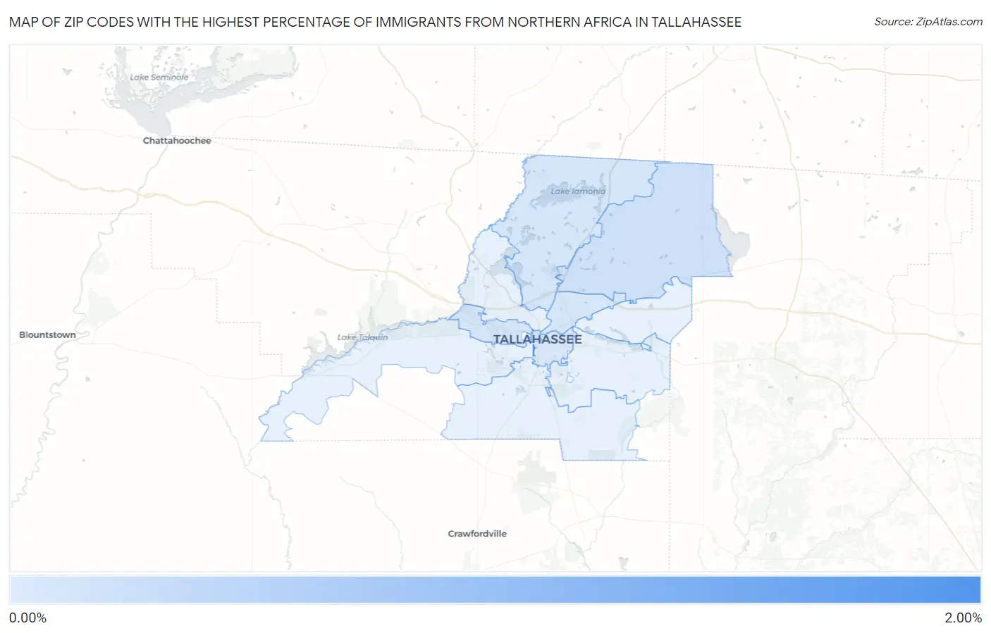 Zip Codes with the Highest Percentage of Immigrants from Northern Africa in Tallahassee Map