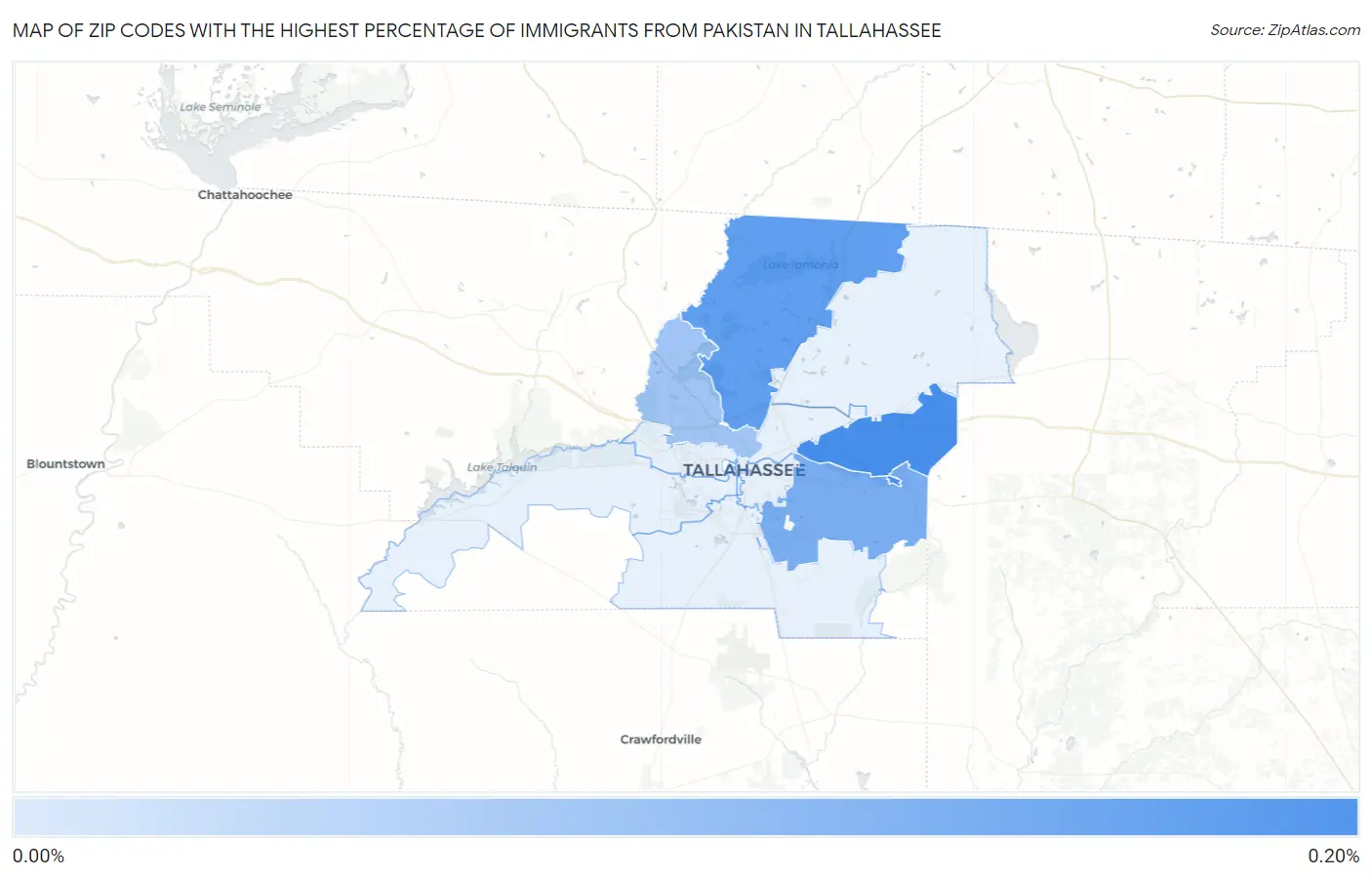 Zip Codes with the Highest Percentage of Immigrants from Pakistan in Tallahassee Map