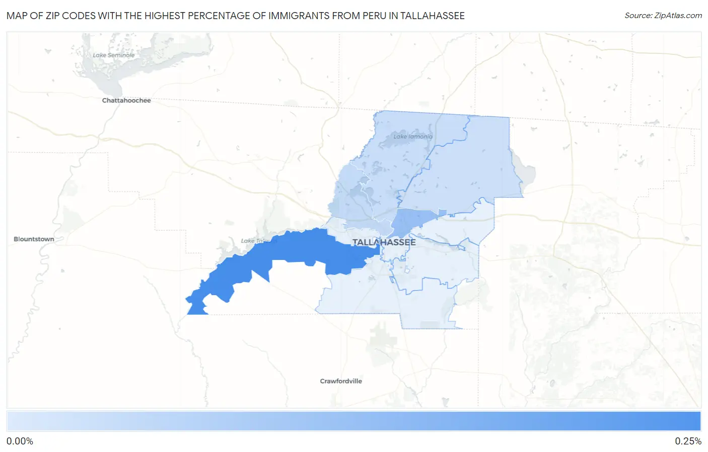 Zip Codes with the Highest Percentage of Immigrants from Peru in Tallahassee Map