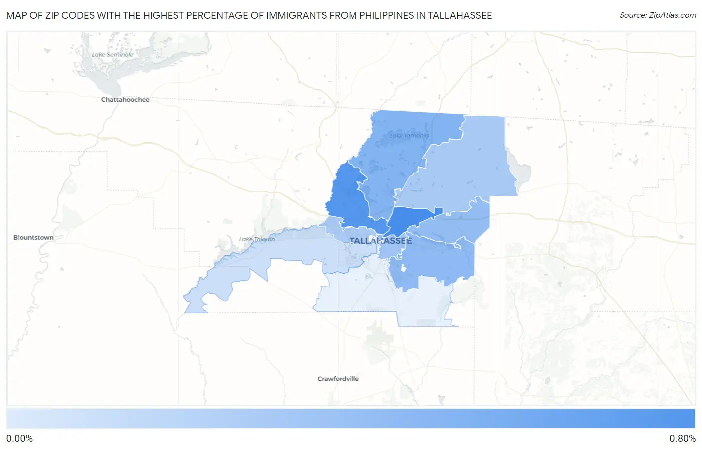 Zip Codes with the Highest Percentage of Immigrants from Philippines in Tallahassee Map