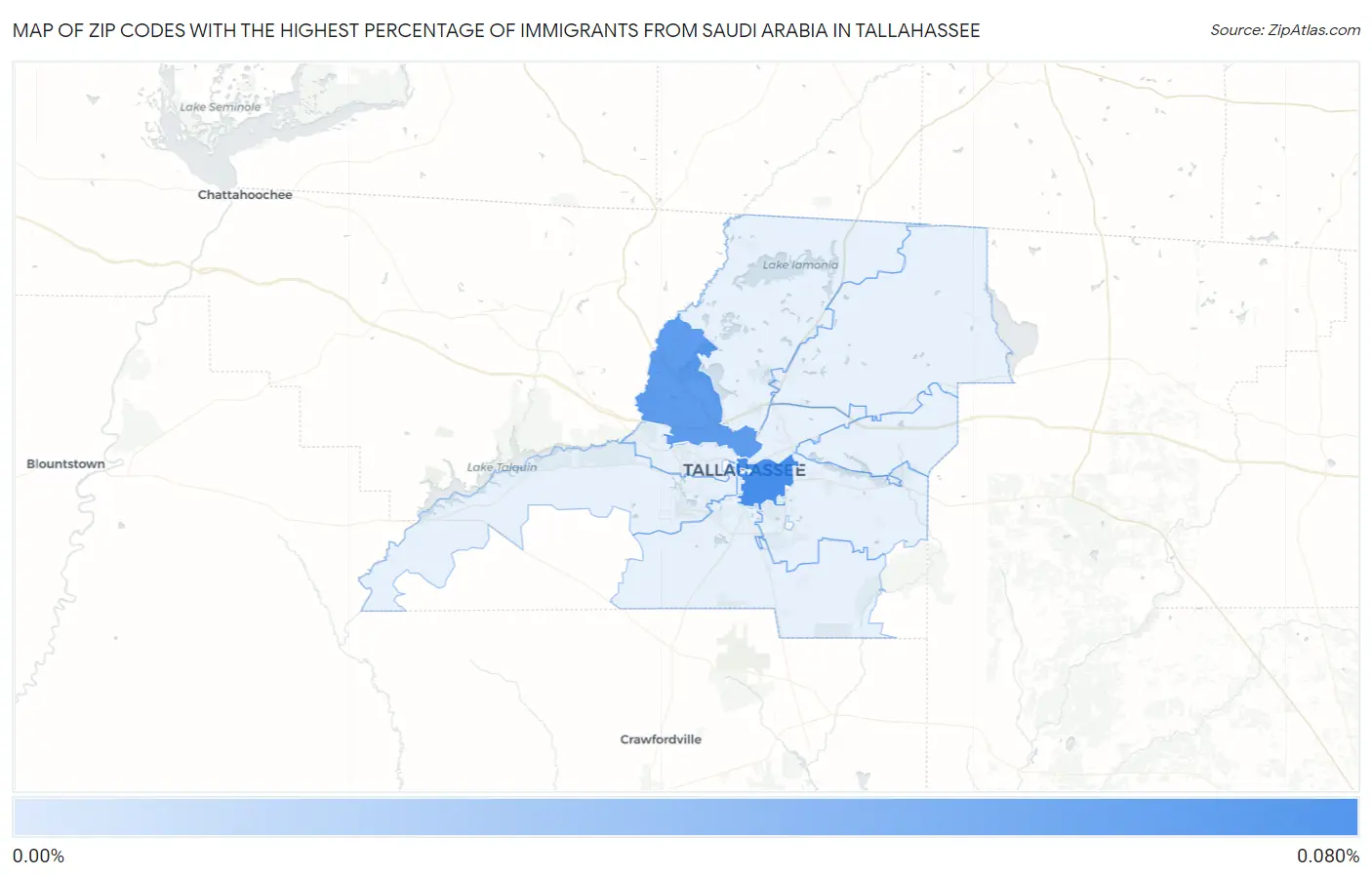 Zip Codes with the Highest Percentage of Immigrants from Saudi Arabia in Tallahassee Map