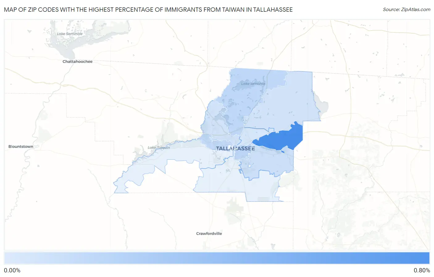 Zip Codes with the Highest Percentage of Immigrants from Taiwan in Tallahassee Map