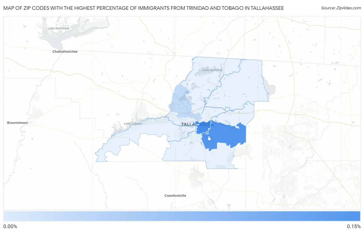 Zip Codes with the Highest Percentage of Immigrants from Trinidad and Tobago in Tallahassee Map