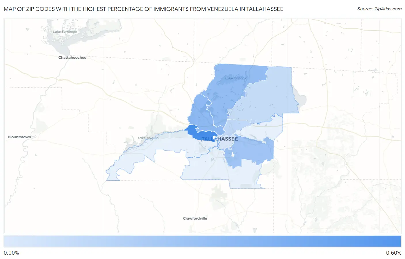 Zip Codes with the Highest Percentage of Immigrants from Venezuela in Tallahassee Map