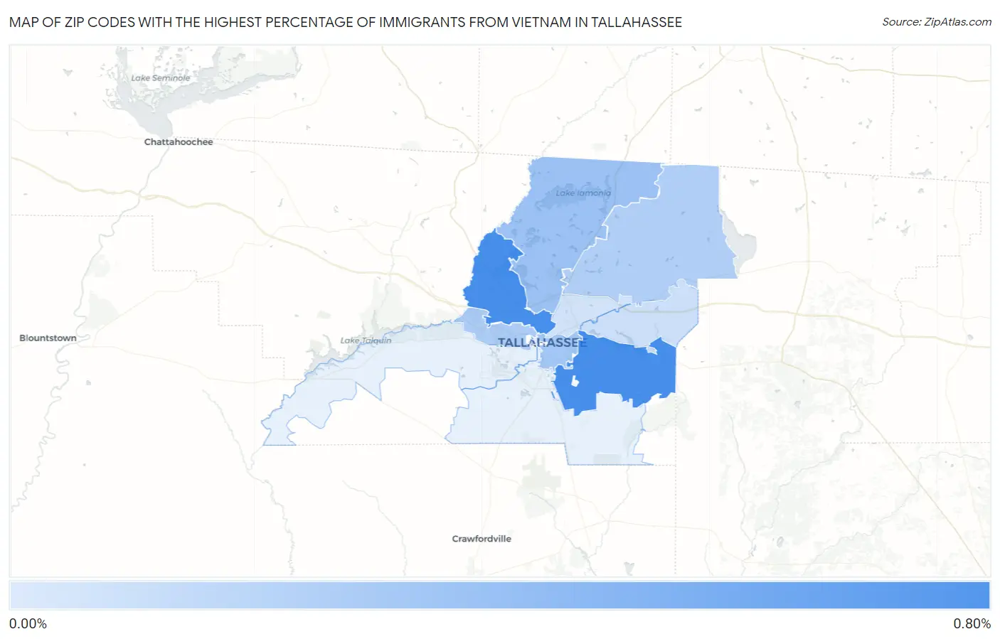 Zip Codes with the Highest Percentage of Immigrants from Vietnam in Tallahassee Map