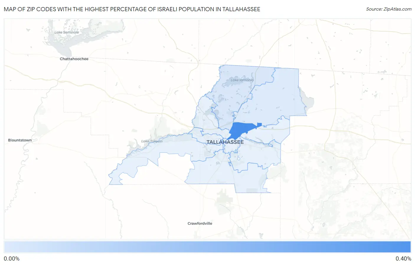 Zip Codes with the Highest Percentage of Israeli Population in Tallahassee Map