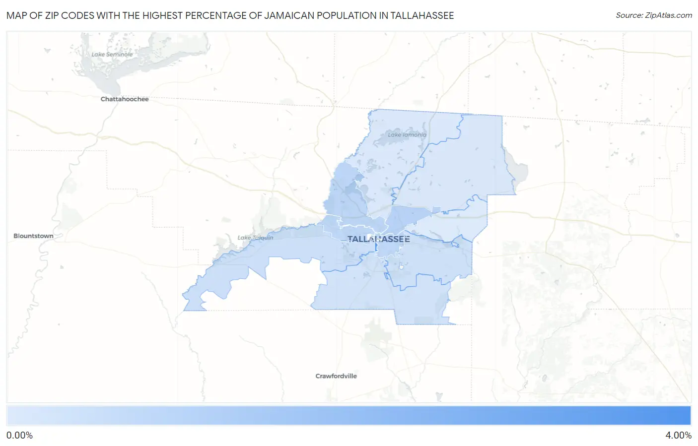 Zip Codes with the Highest Percentage of Jamaican Population in Tallahassee Map