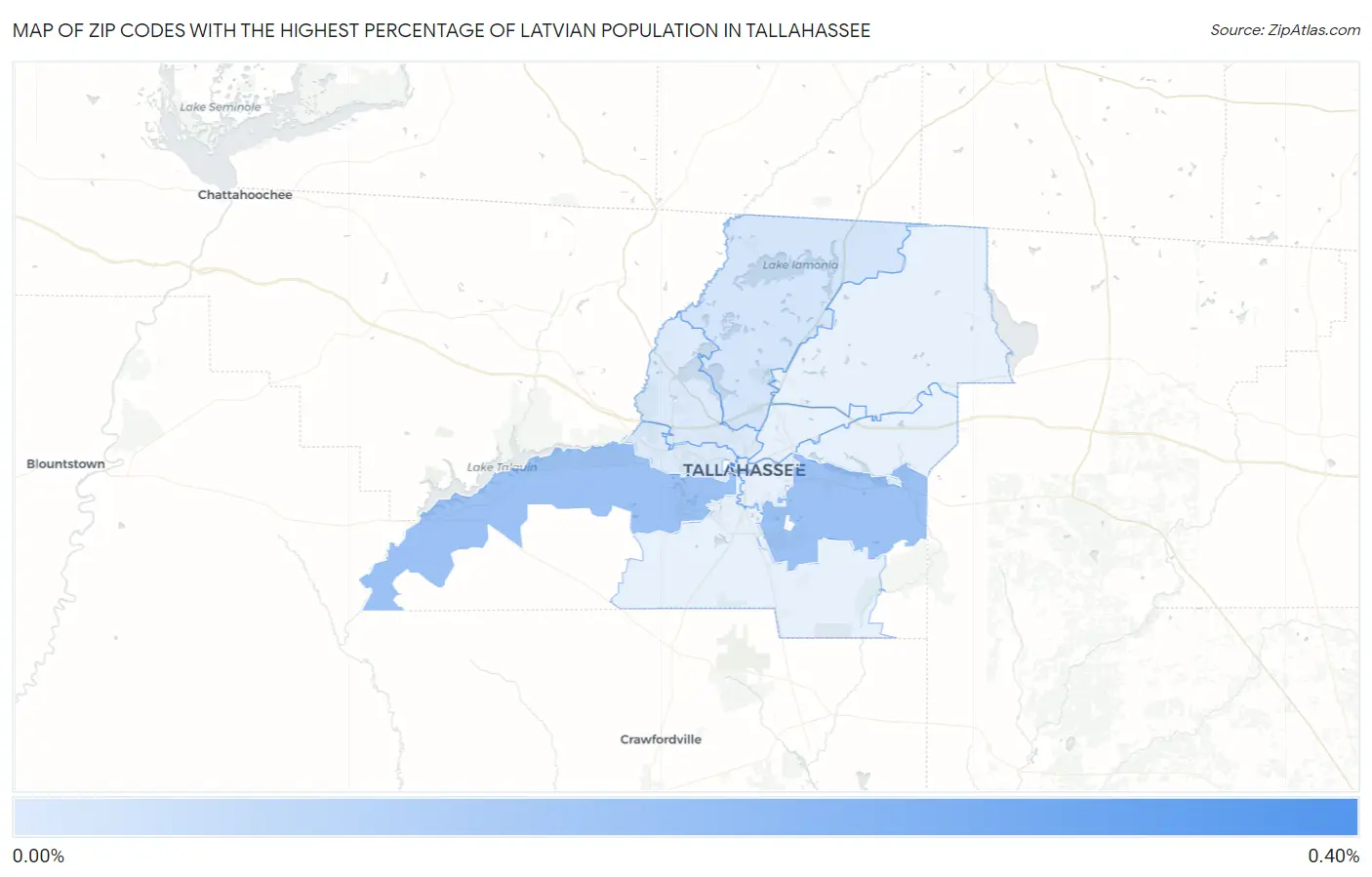 Zip Codes with the Highest Percentage of Latvian Population in Tallahassee Map