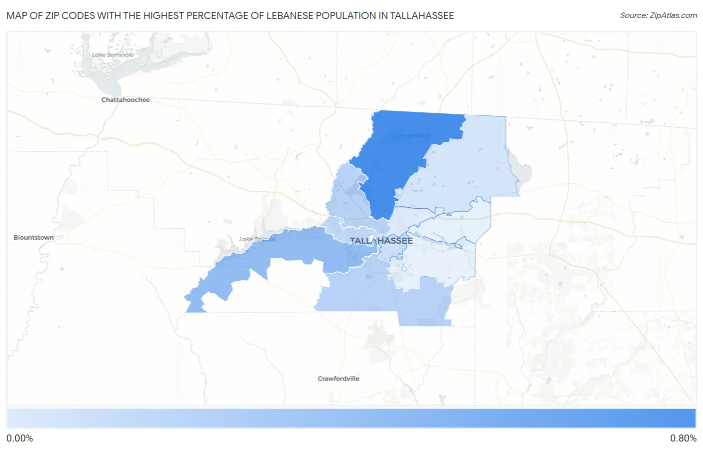 Zip Codes with the Highest Percentage of Lebanese Population in Tallahassee Map