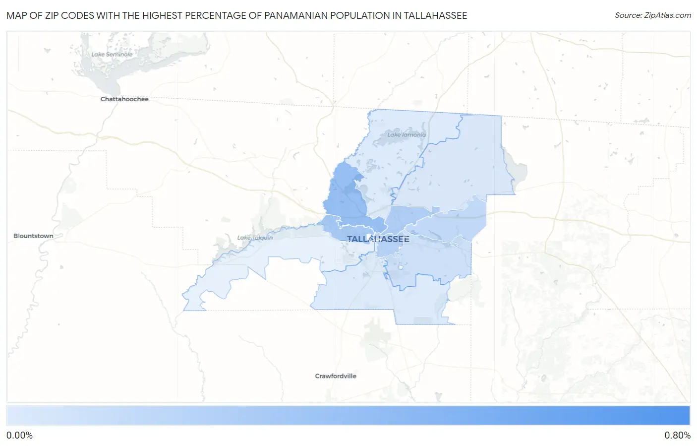 Zip Codes with the Highest Percentage of Panamanian Population in Tallahassee Map