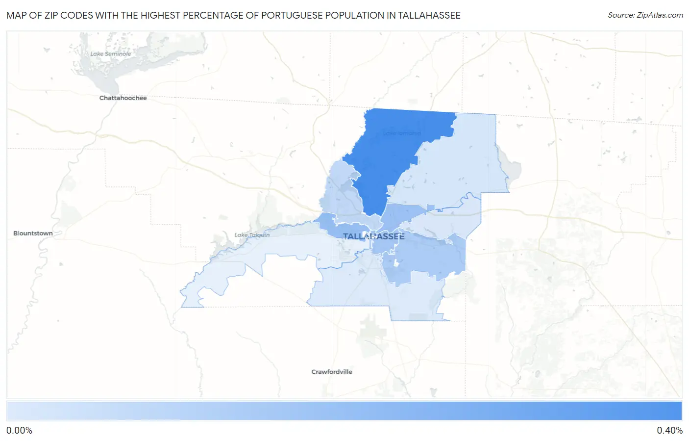 Zip Codes with the Highest Percentage of Portuguese Population in Tallahassee Map