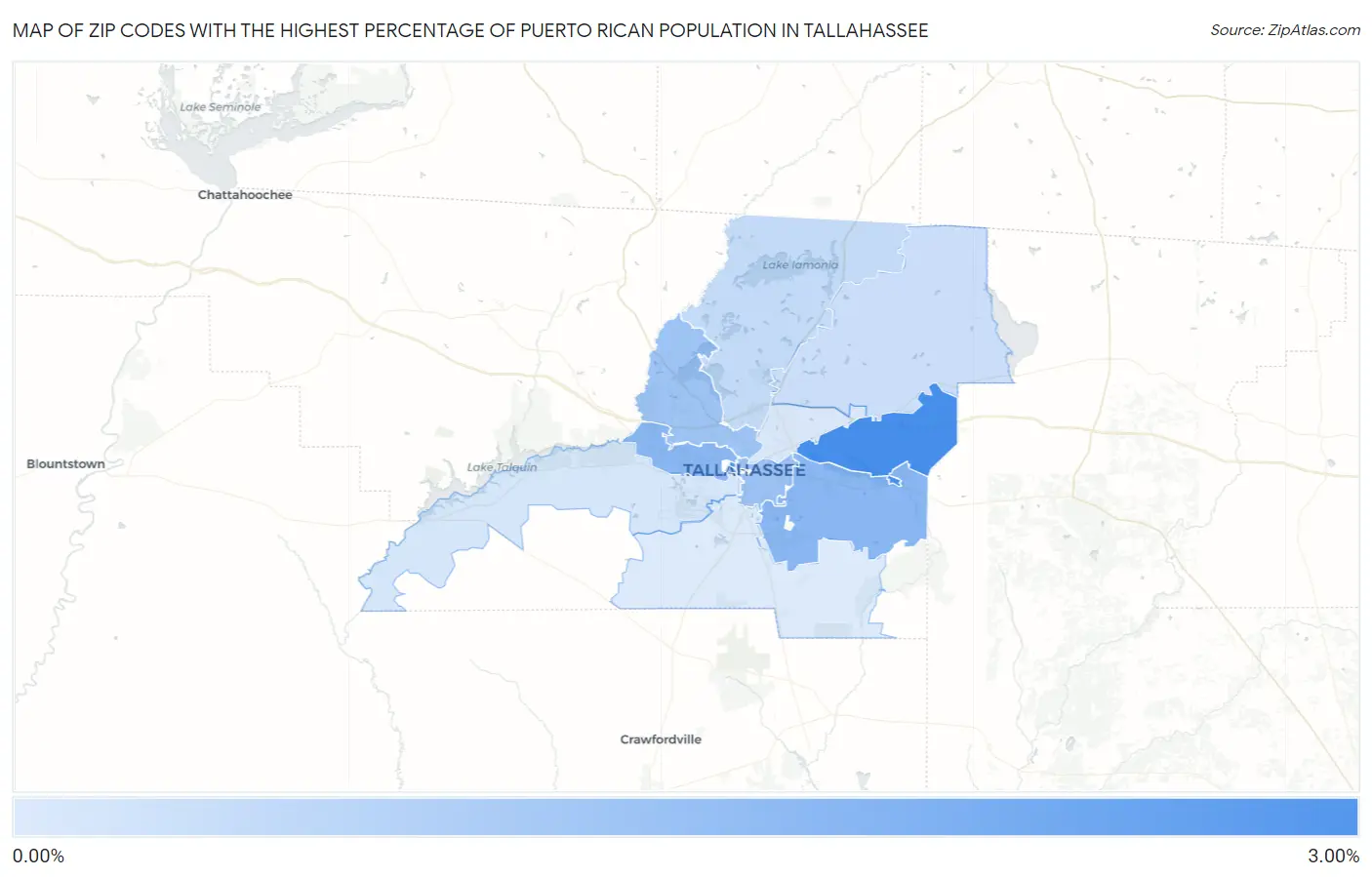 Zip Codes with the Highest Percentage of Puerto Rican Population in Tallahassee Map